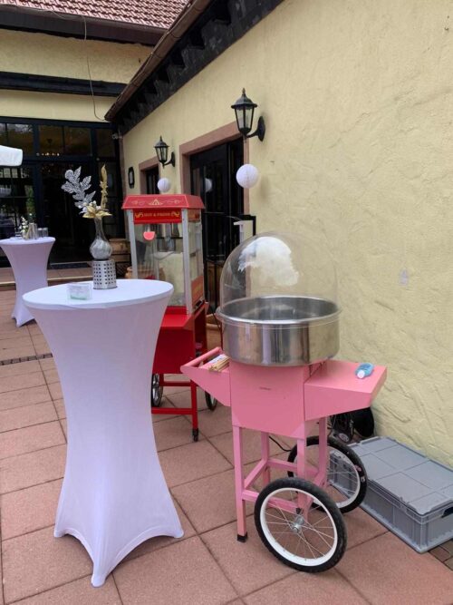 Zuckerwattemaschine mieten mit Wagen für Events